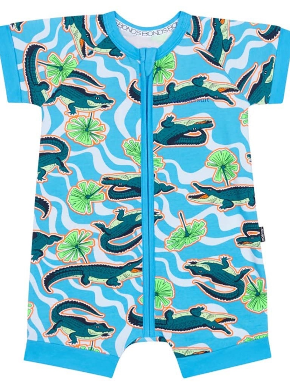 Bonds Blue & Green Crocodile Zip-Front Kids Swim Romper